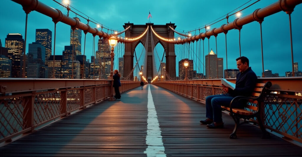 The Diagonal-slice Frame: Brooklyn Bridge as a Compositional Blade